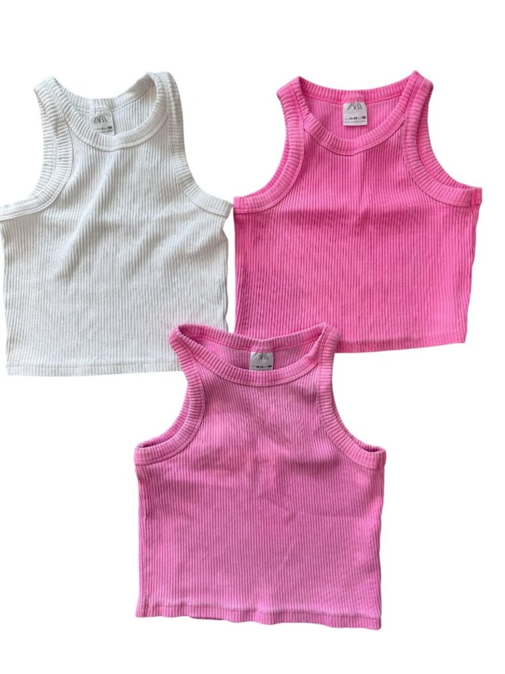 Zara Girls Ribbed Crop Tank Tops Lot of 3 - White & Pink Sizes 11-12 & 13-14